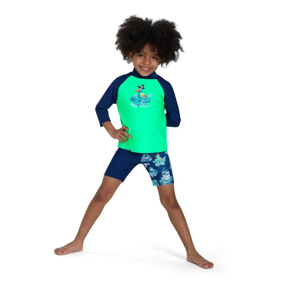 Speedo Boys Long Sleeve Printed Rash Top - Green/Blue | Allens Of Kingsbury