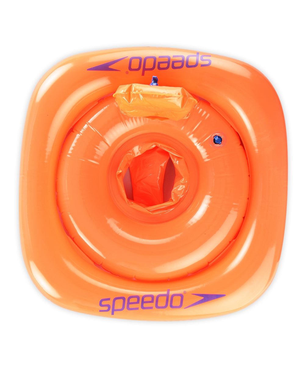 Orange Speedo Seasquad swimseat for 0-1 years, a comfortable and secure swim aid for young children in the water.