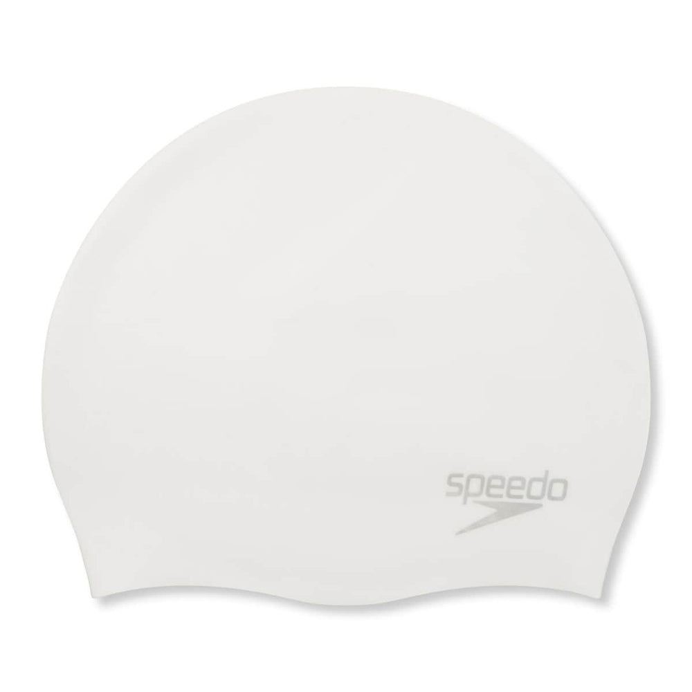 Speedo Plain Moulded Silicone Swimming Cap - White/Silver | Allens Of Kingsbury