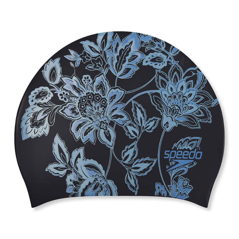 Speedo Printed Long Hair Swimming Cap - Black/Sevres Blue | Allens Of Kingsbury