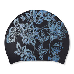 Speedo Printed Long Hair Swimming Cap - Black/Sevres Blue | Allens Of Kingsbury