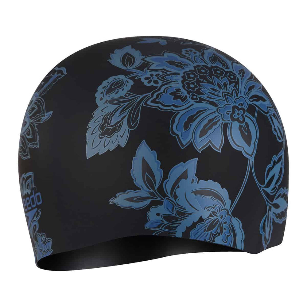 Speedo Printed Long Hair Swimming Cap - Black/Sevres Blue | Allens Of Kingsbury