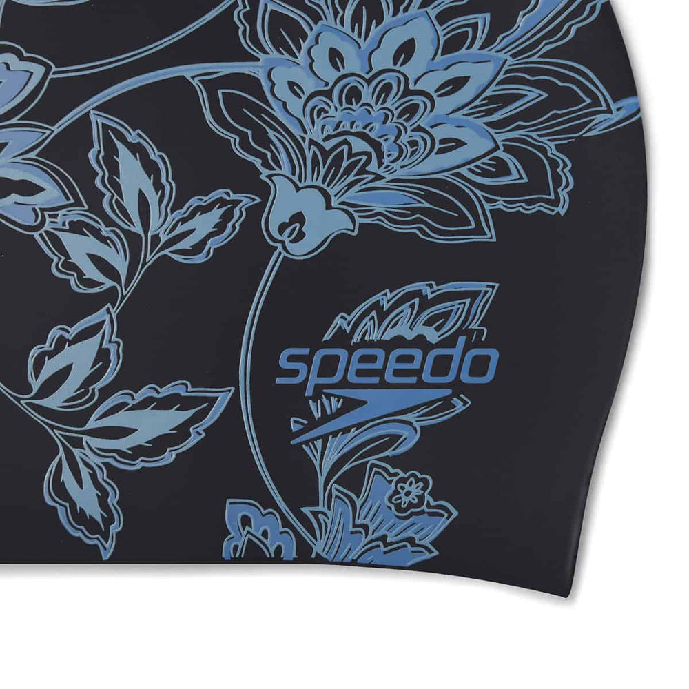 Speedo Printed Long Hair Swimming Cap - Black/Sevres Blue | Allens Of Kingsbury