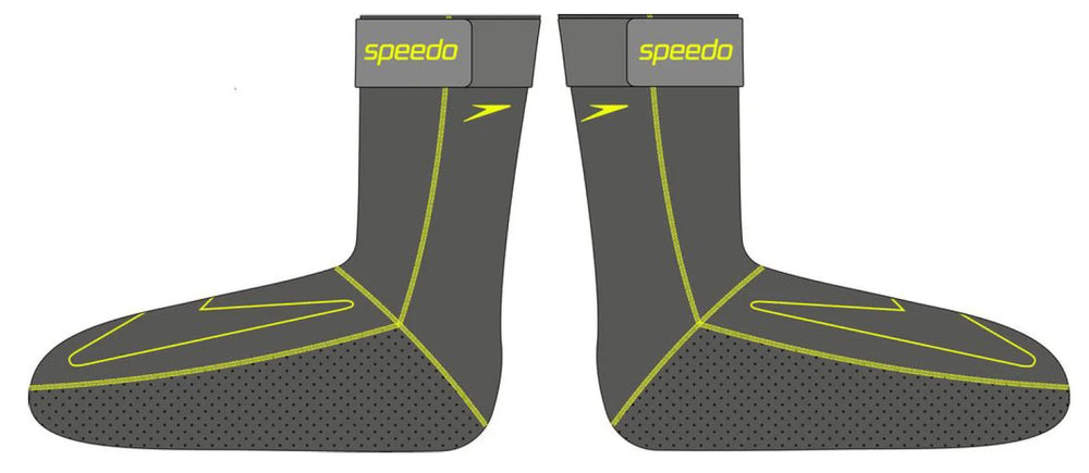 Black Speedo OW swim socks with snug fit and textured soles, designed for comfort and grip in the water.