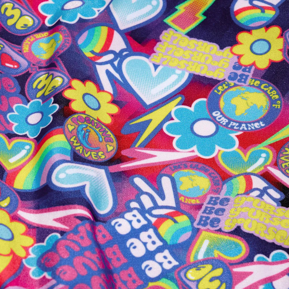 Speedo girls' digital allover splashback swimsuit with vibrant pattern, designed for active swimming and comfort.