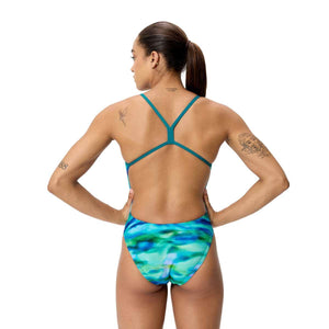 Speedo Womens FL Printed V-Back  2.0 Swimsuit - Sunset Grove/Green | Allens Of Kingsbury