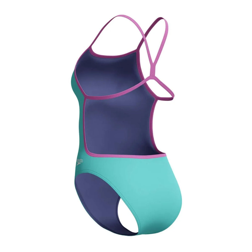 Speedo Women's Solid Vback Swimsuit in Arctic Glass, stylish and comfortable swimwear for women with a sleek V-back design.