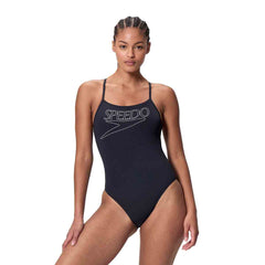 Speedo Womens Endurance+ Logo Thin Strap Swimsuit - Anthracite | Allens Of Kingsbury
