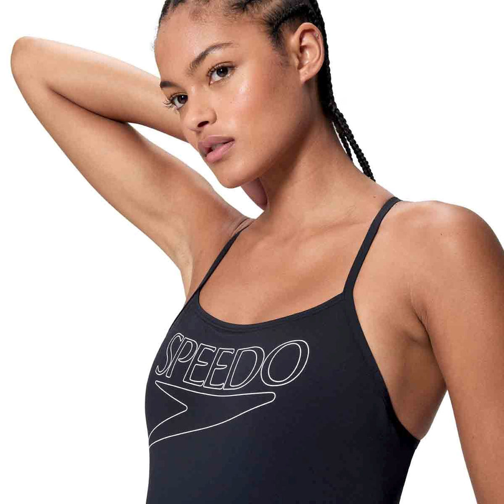 Speedo Womens Endurance+ Logo Thin Strap Swimsuit - Anthracite | Allens Of Kingsbury