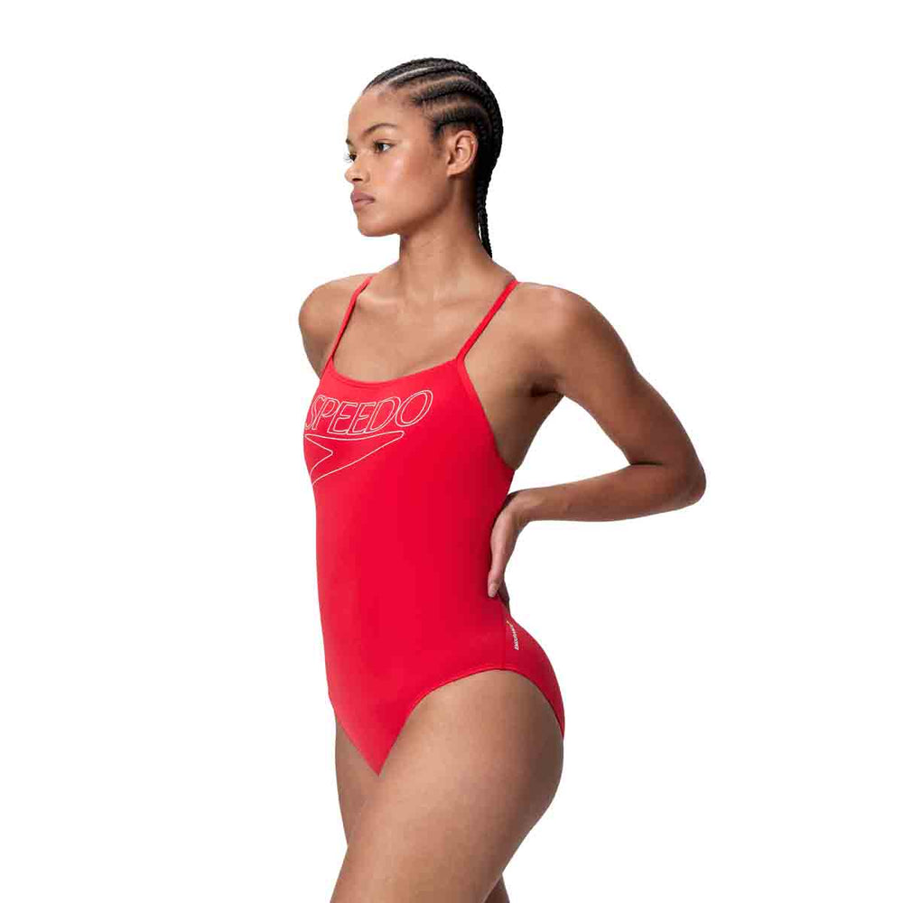 Speedo Womens Endurance+ Logo Thin Strap Swimsuit - High Risk Red | Allens Of Kingsbury