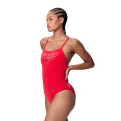 Speedo Womens Endurance+ Logo Thin Strap Swimsuit - High Risk Red | Allens Of Kingsbury