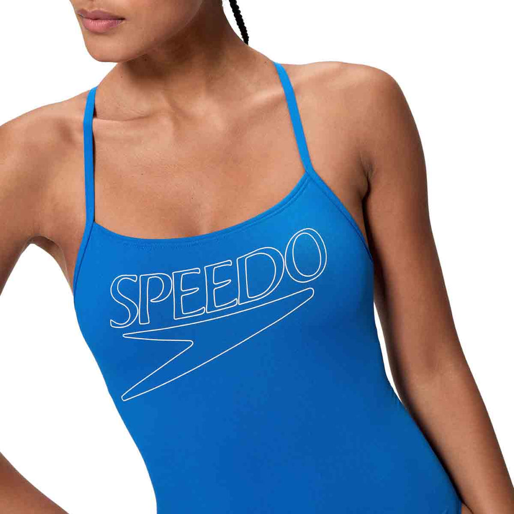 Speedo Womens Endurance+ Logo Thin Strap Swimsuit - Turkish Sea | Allens Of Kingsbury
