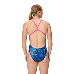 Speedo Womens FL Printed V-Back  2.0 Swimsuit - Pixel Pool/Navy | Allens Of Kingsbury
