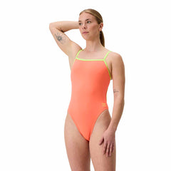 Speedo Womens FL Solid Tri Back Swimsuit - Summer Orange/Hyper Yellow | Allens Of Kingsbury