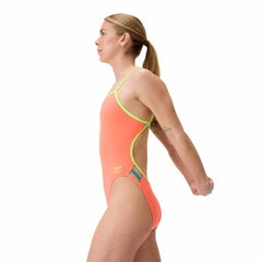 Speedo Womens FL Solid Tri Back Swimsuit - Summer Orange/Hyper Yellow | Allens Of Kingsbury