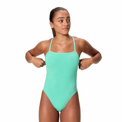 Speedo Womens FL Solid V-Back 2.0 Swimsuit - Aqua Breeze | Allens Of Kingsbury