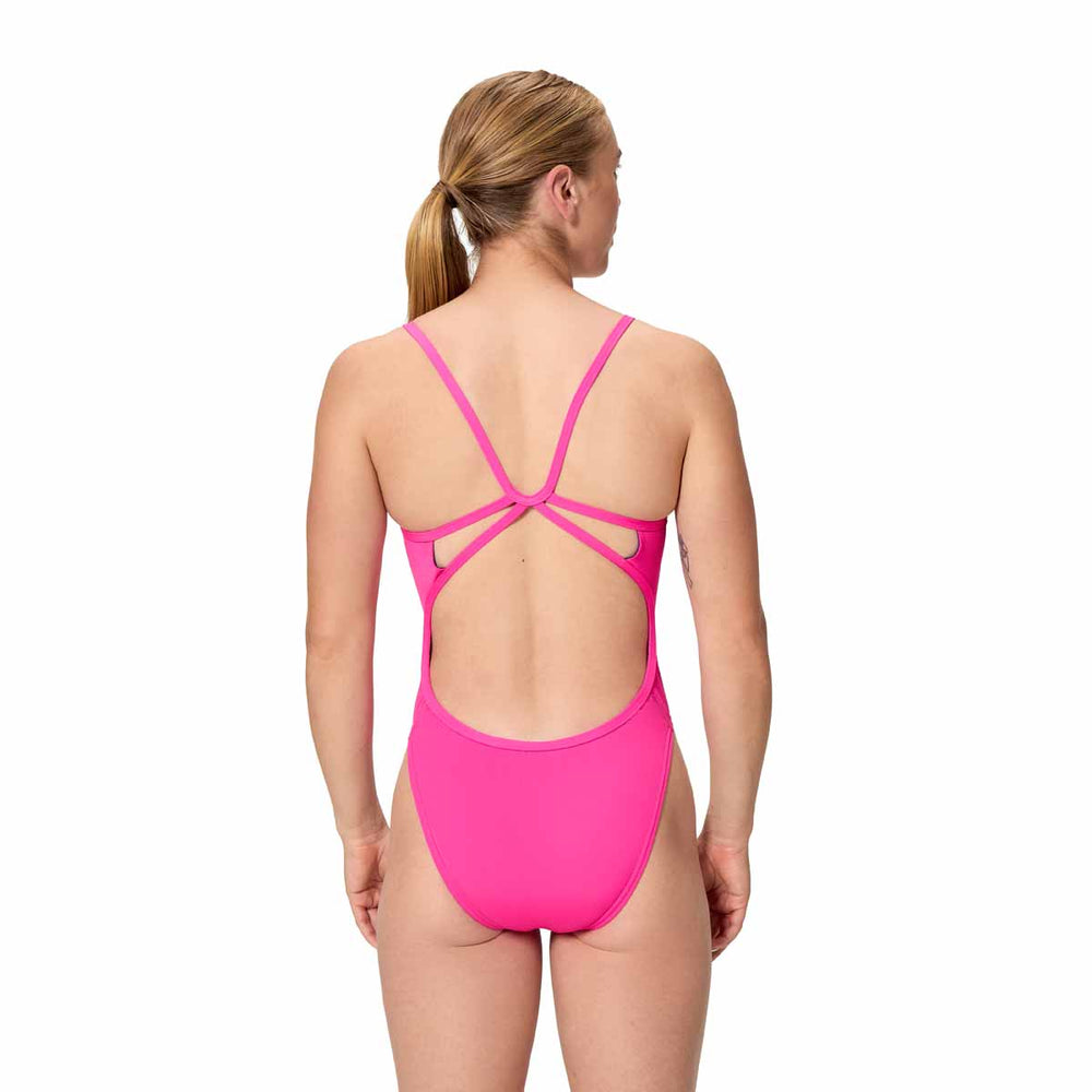 Speedo Womens FL Solid Web Back Swimsuit - Punchy Pink | Allens Of Kingsbury