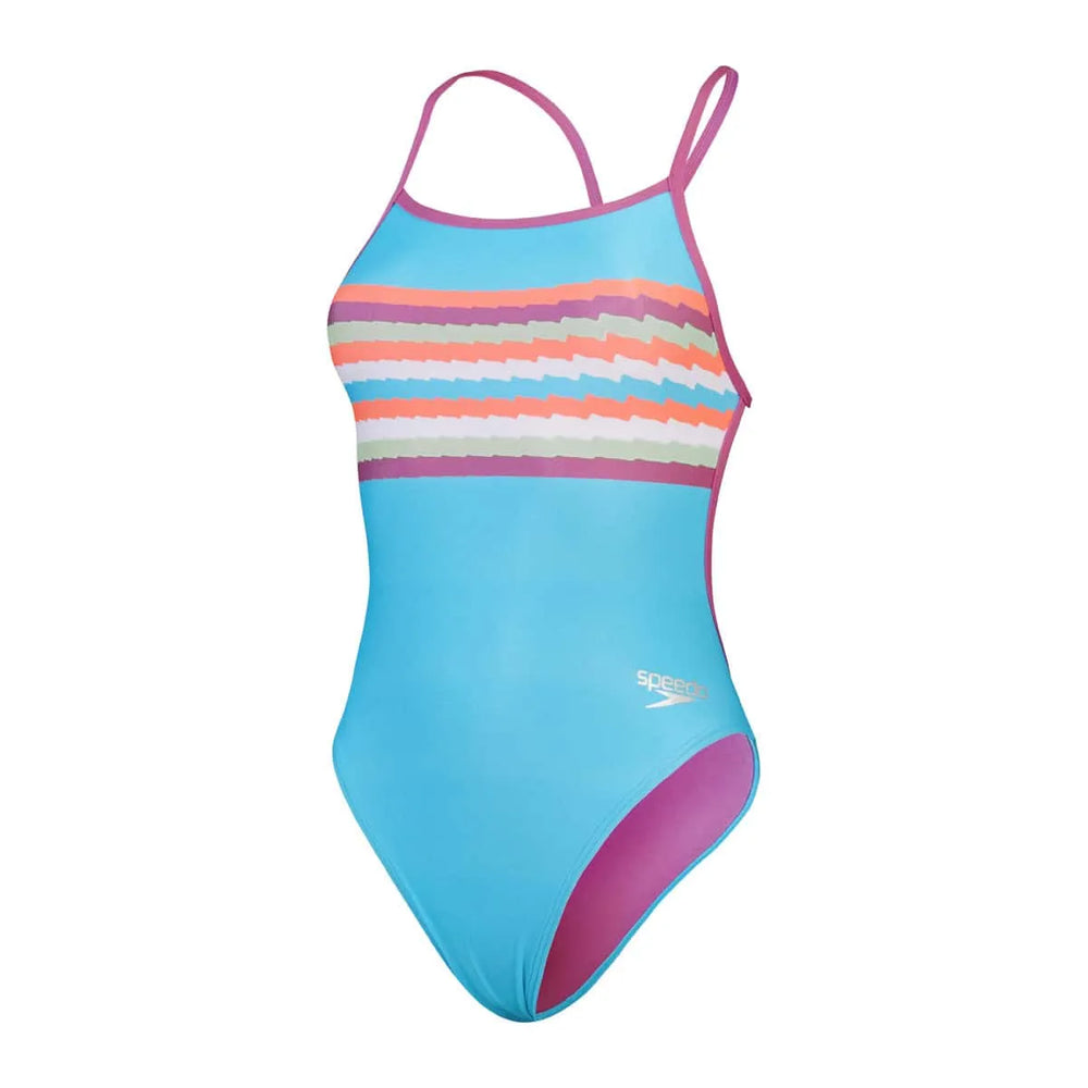 Speedo Womens Placement Digital Vback Swimsuit - Picton Blue/Kiki Pink - Allens Swimwear