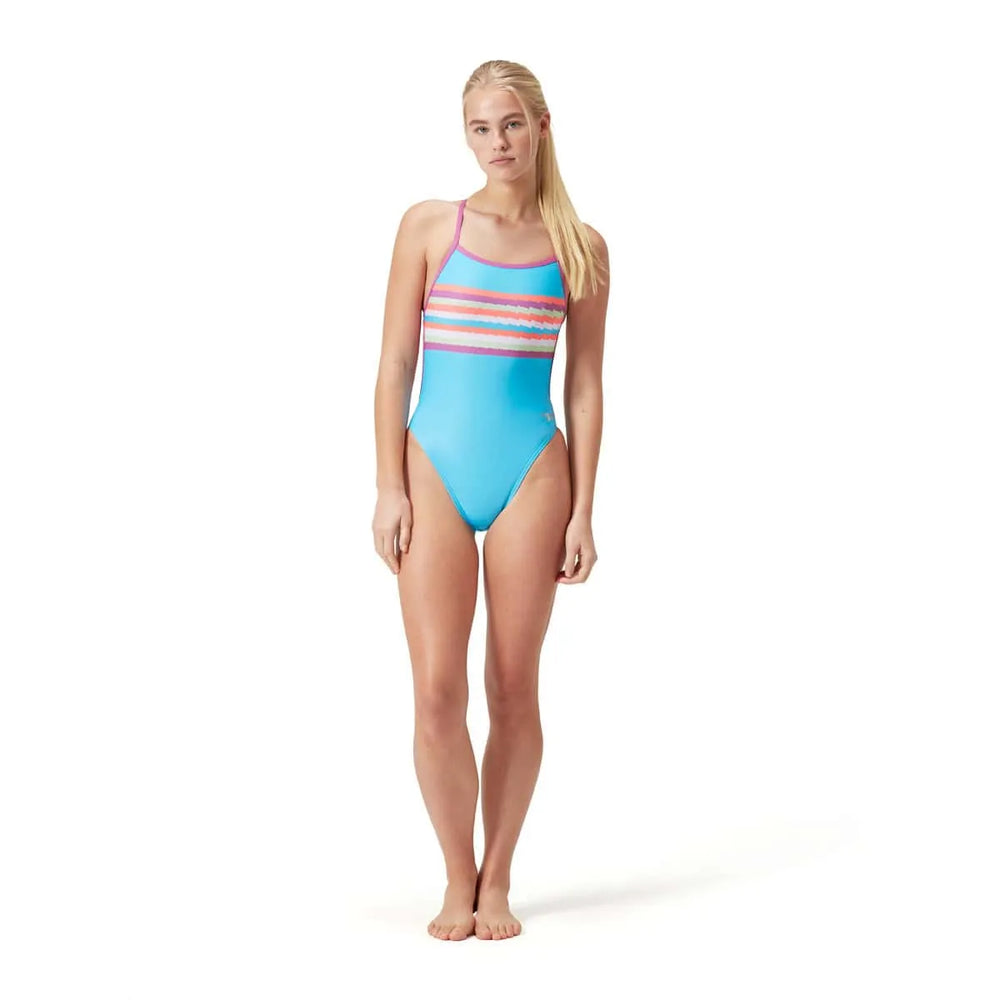 Speedo Womens Placement Digital Vback Swimsuit - Picton Blue/Kiki Pink - Allens Swimwear