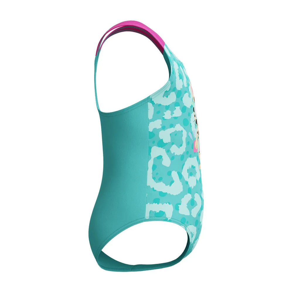 Speedo girls' digital printed swimsuit in Arctic Glass featuring vibrant color and stylish design for young swimmers.