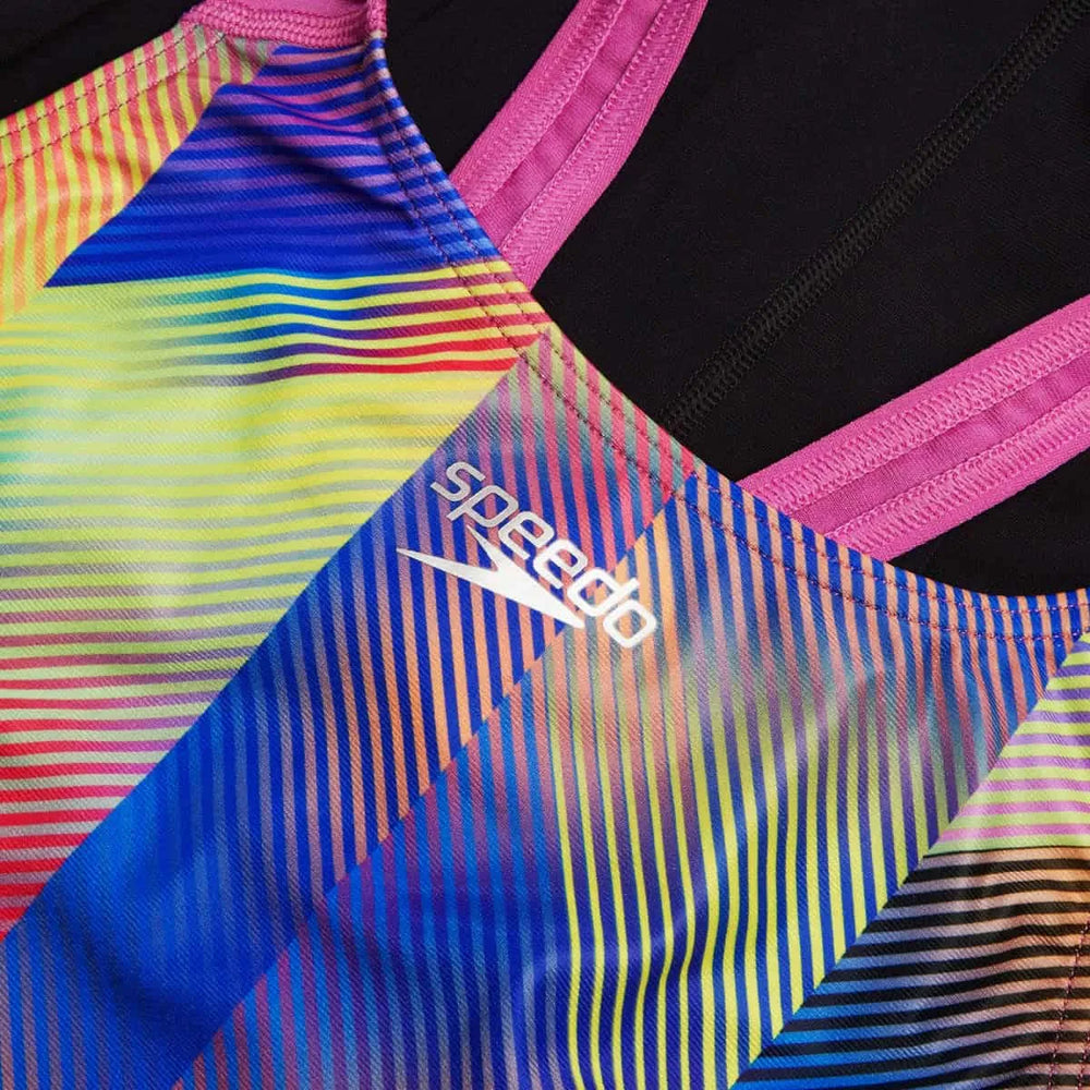 Speedo Womens Allover Digital Recordbreaker Swimsuit - Black/Kiki Pink/Picton Blue - Allens Swimwear