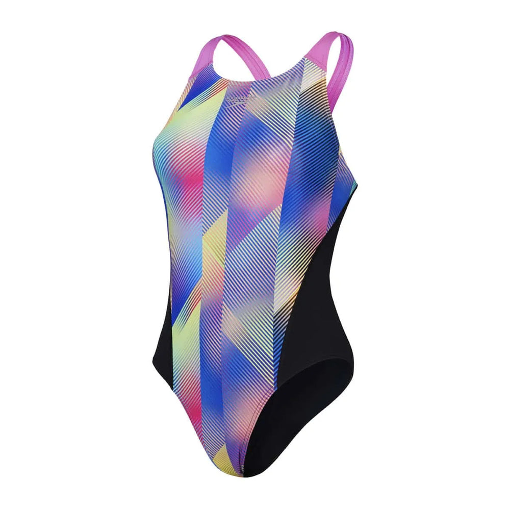 Speedo Womens Allover Digital Recordbreaker Swimsuit - Black/Kiki Pink/Picton Blue - Allens Swimwear