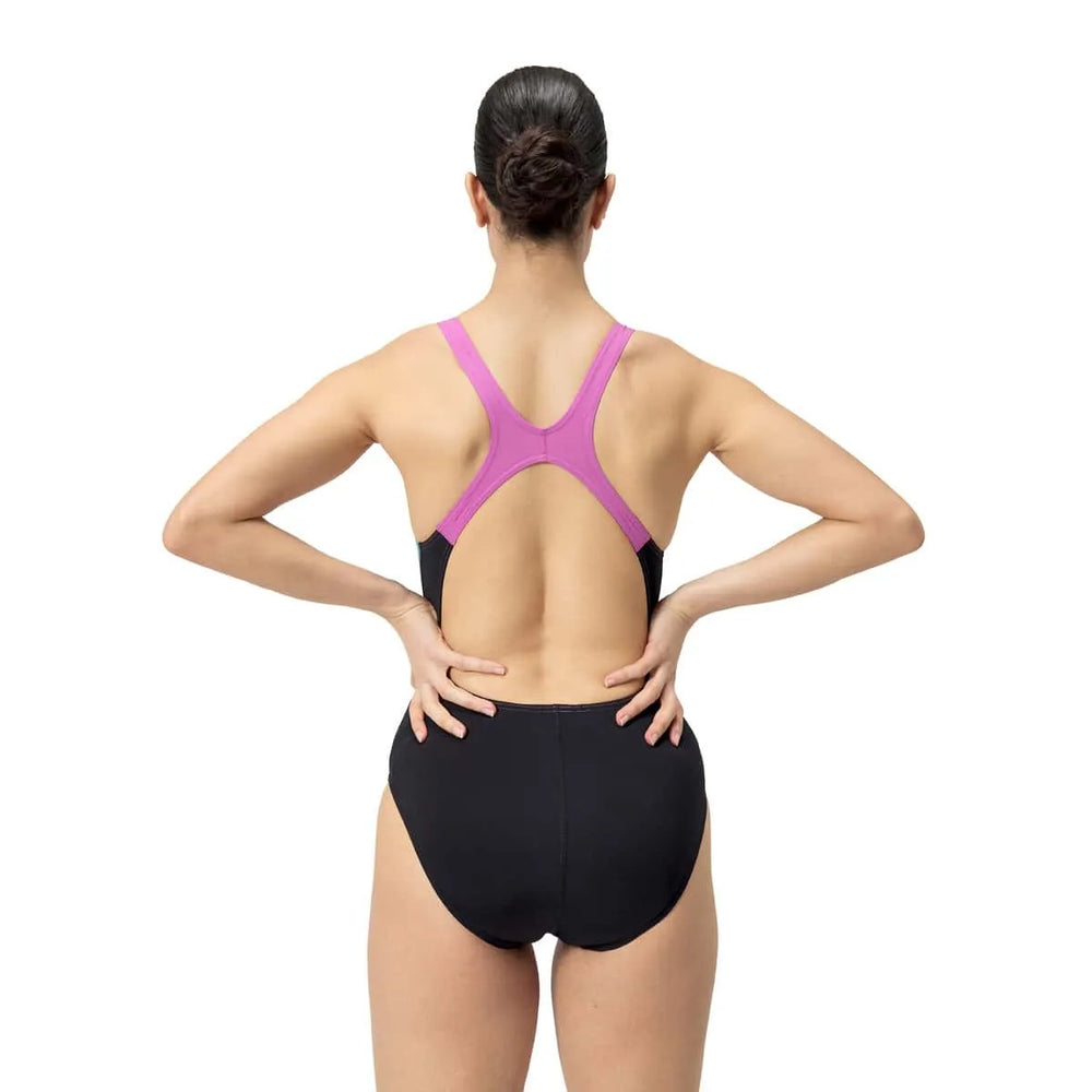 Speedo Womens Allover Digital Recordbreaker Swimsuit - Black/Kiki Pink/Picton Blue - Allens Swimwear