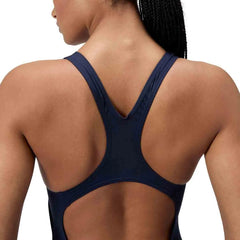 Speedo women's digital placement Medalist swimsuit in lagoon blue, featuring a sleek design and comfortable fit for swimmers.