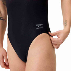 Speedo Womens FL Placement Printed Leaderback Swimsuit - Electro Static/Black | Allens Of Kingsbury