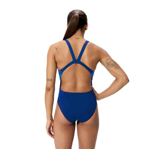 Speedo Womens FL Placement Printed Leaderback Swimsuit - Pixel Pool/Navy | Allens Of Kingsbury