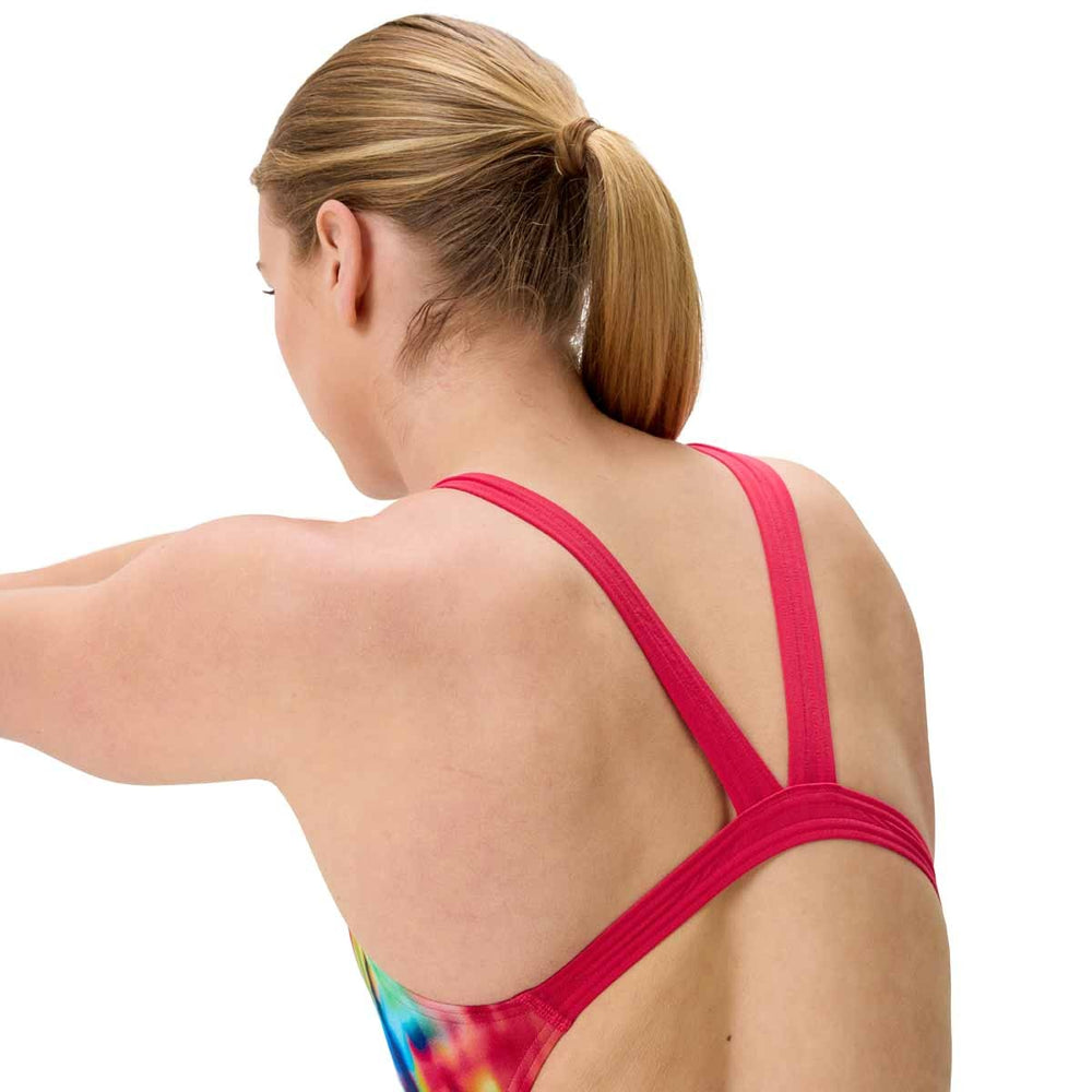 Speedo Womens FL Printed Leaderback Swimsuit - Prismatic Paradise/Ruby | Allens Of Kingsbury