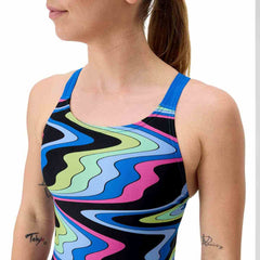 Speedo Womens FL Printed Leaderback Swimsuit - Ripple Melody/Lagoon Blue | Allens Of Kingsbury