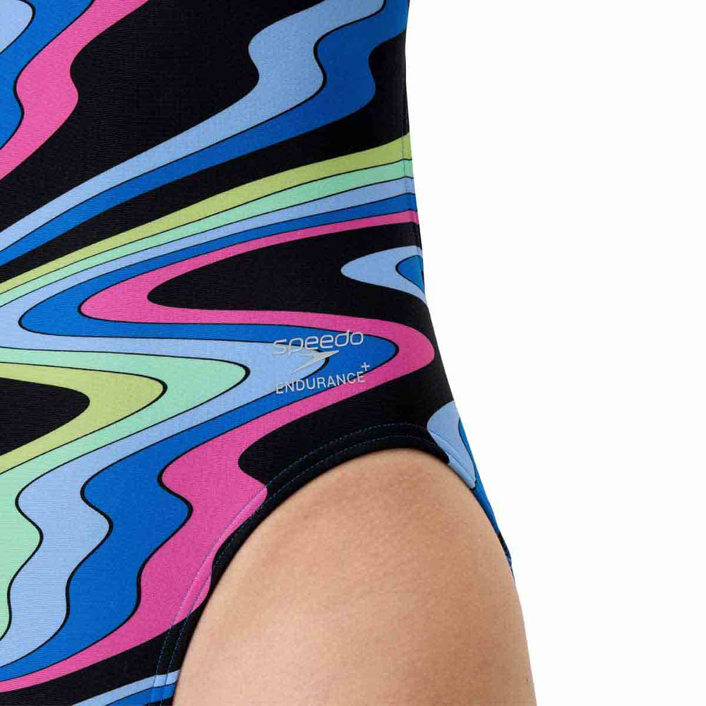 Speedo Womens FL Printed Leaderback Swimsuit - Ripple Melody/Lagoon Blue | Allens Of Kingsbury