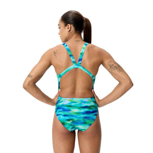 Speedo Womens FL Printed Leaderback Swimsuit - Sunset Grove/Green | Allens Of Kingsbury