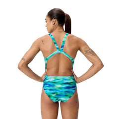 Speedo Womens FL Printed Leaderback Swimsuit - Sunset Grove/Green | Allens Of Kingsbury