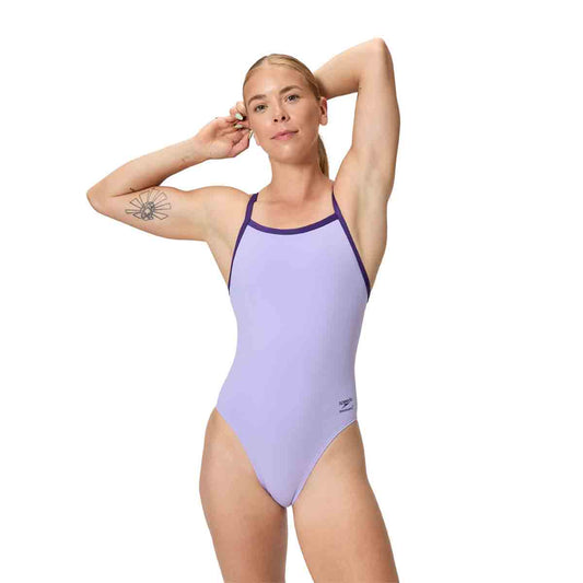Speedo Womens FL Solid Turnback Swimsuit - Bright Lavender | Allens Of Kingsbury 1200