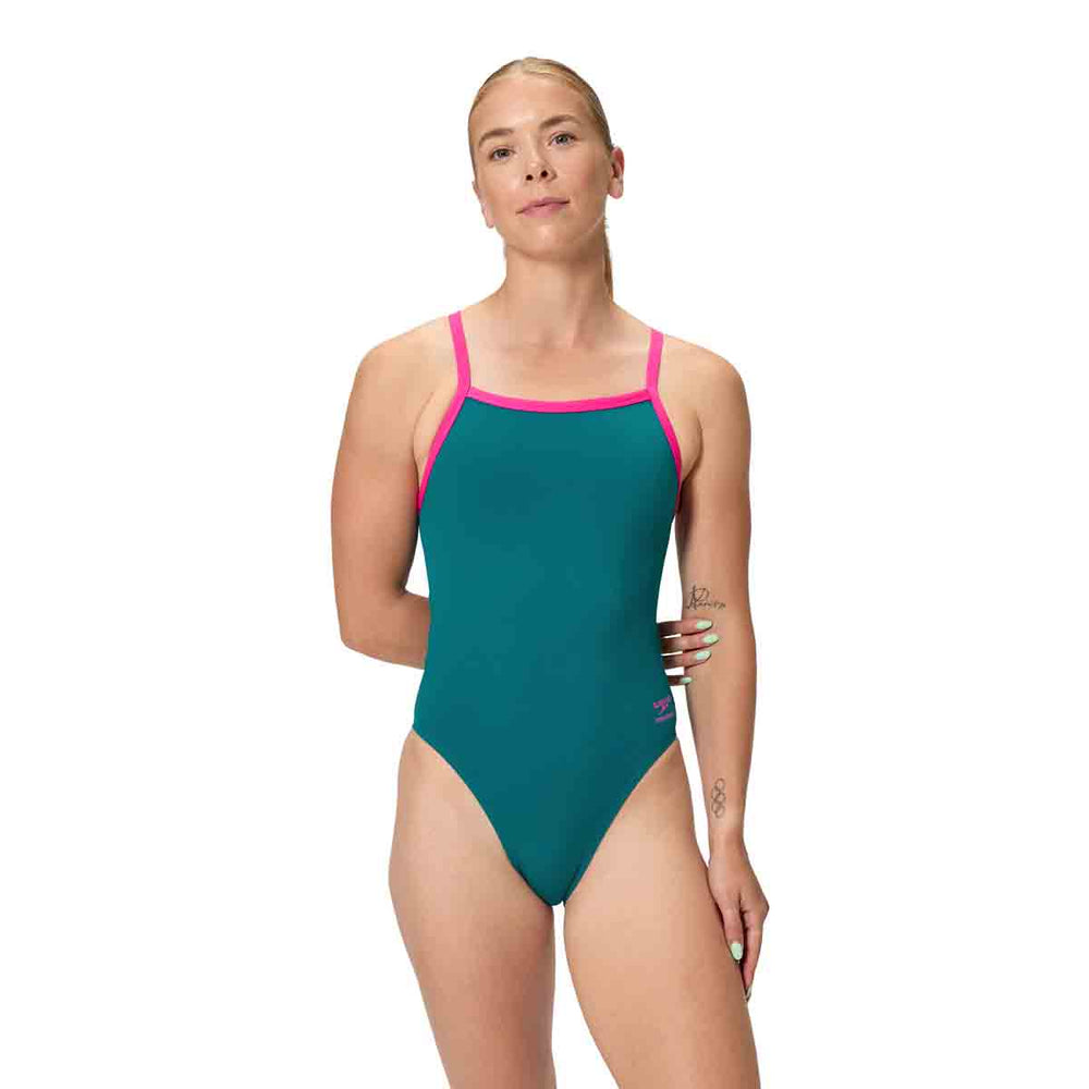 Speedo Womens FL Solid Turnback Swimsuit - Peacock | Allens Of Kingsbury