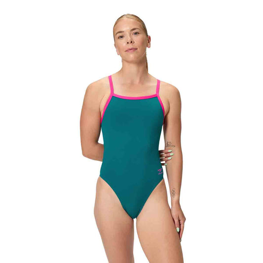 Speedo Womens FL Solid Turnback Swimsuit - Peacock | Allens Of Kingsbury 1200