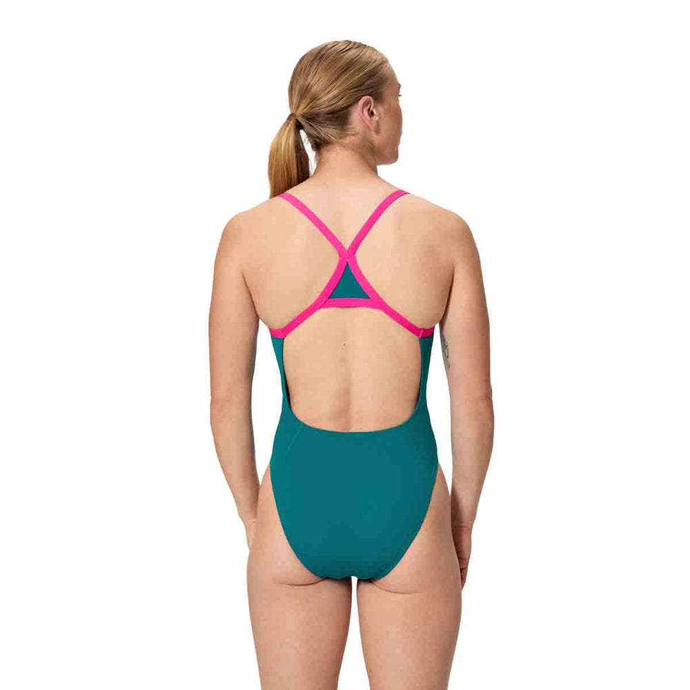 Speedo Womens FL Solid Turnback Swimsuit - Peacock | Allens Of Kingsbury