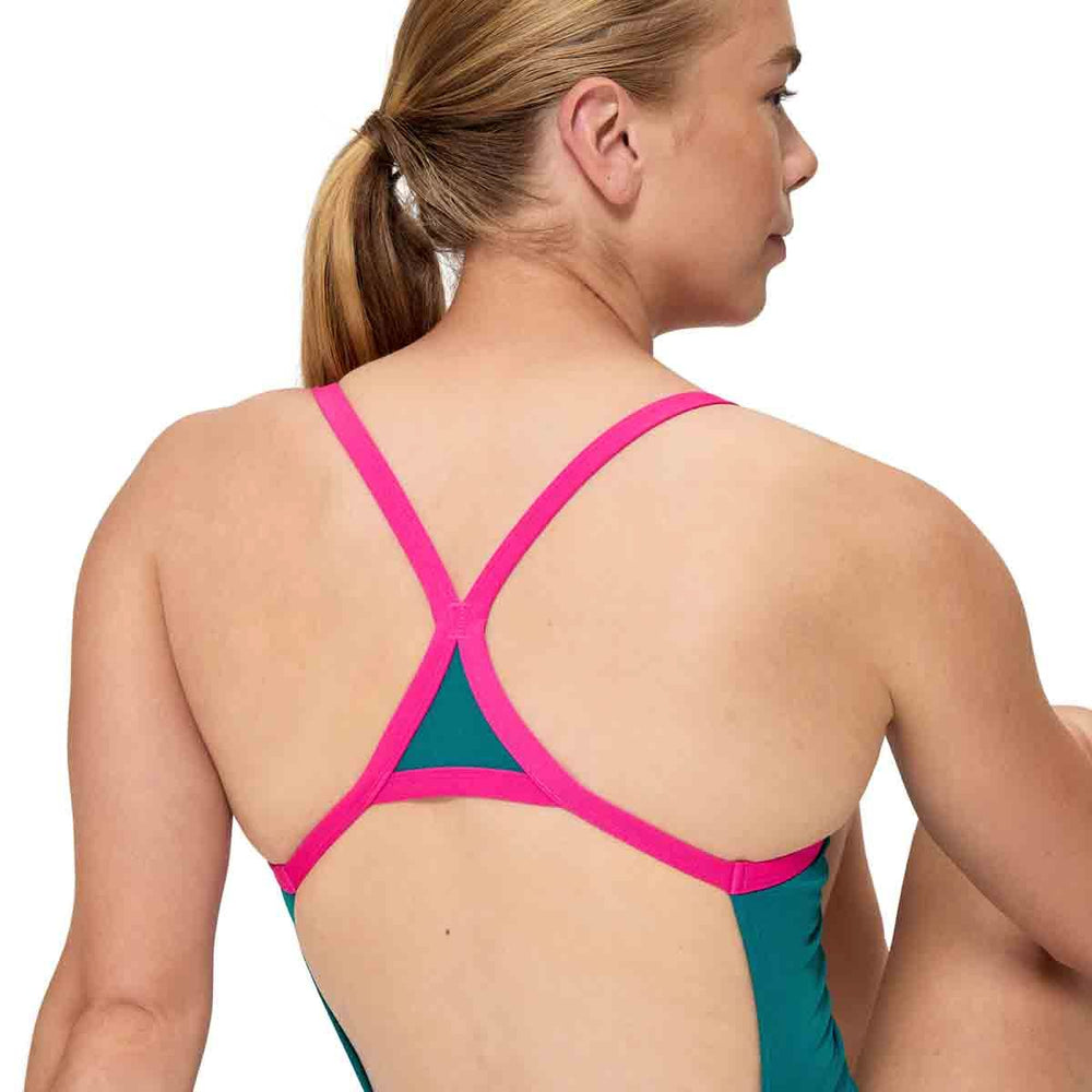 Speedo Womens FL Solid Turnback Swimsuit - Peacock | Allens Of Kingsbury