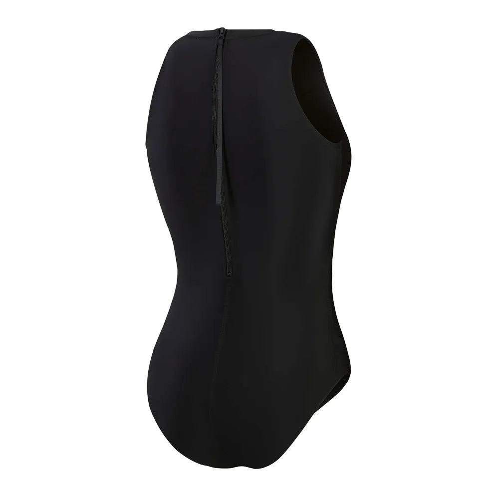 Speedo women's Hydrasuit swimsuit in black and white, designed for performance and comfort in the water.