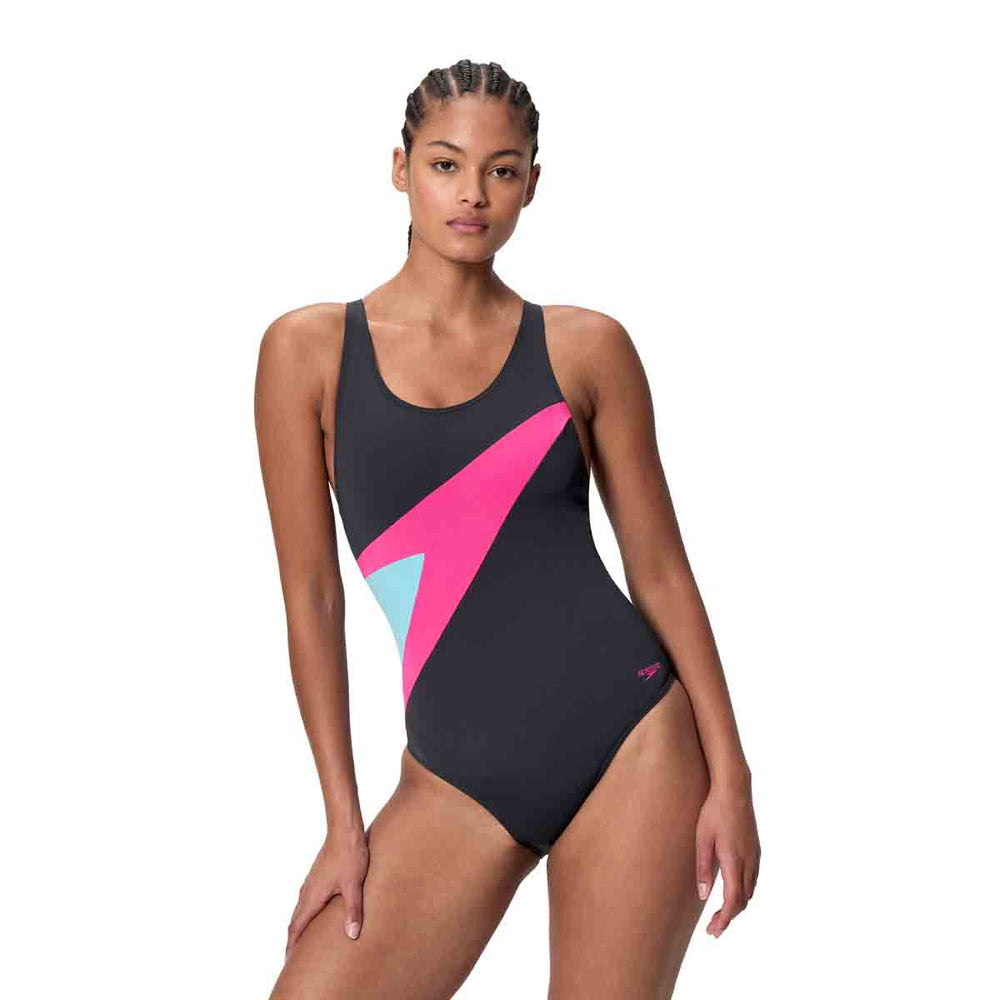 Speedo Womens HyperBoom Butterfly Back Swimsuit - Anthracite/Margarita Pink | Allens Of Kingsbury