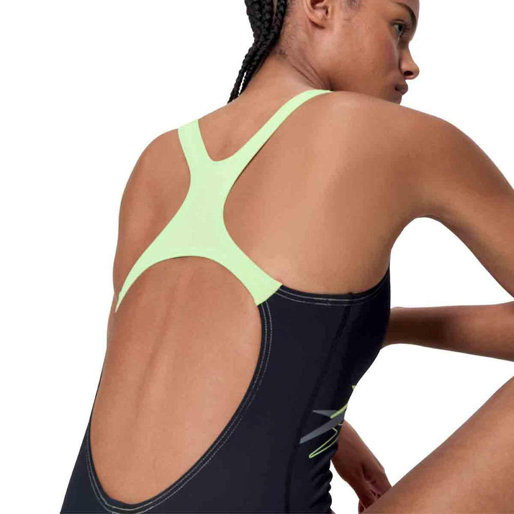 Speedo Womens Medley Logo Medalist Swimsuit - Anthracite/Pale Clover | Allens Of Kingsbury