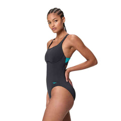 Speedo Womens Solid Flex Band Swimsuit - Anthracite/Mayan Blue | Allens Of Kingsbury