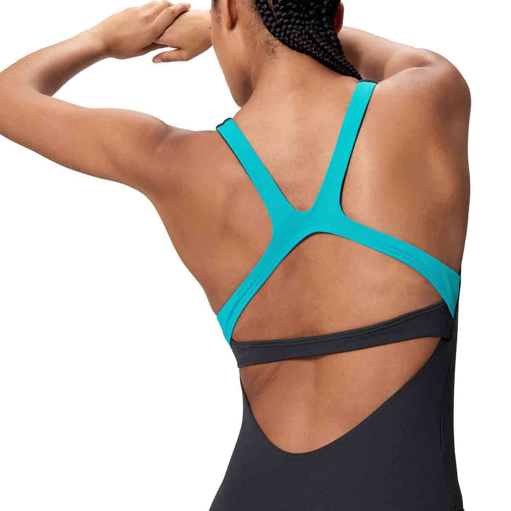 Speedo Womens Solid Flex Band Swimsuit - Anthracite/Mayan Blue | Allens Of Kingsbury
