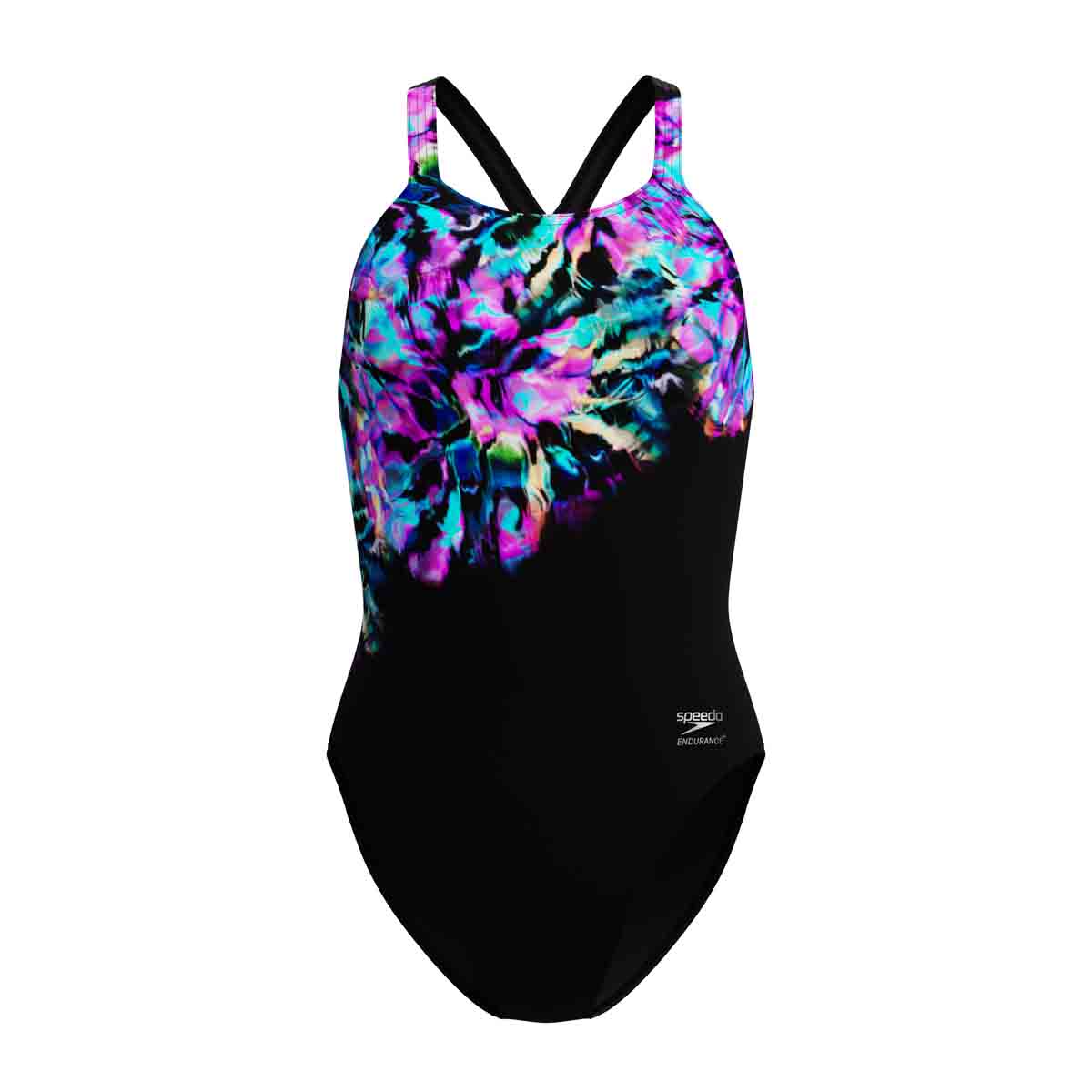 Speedo Womens FL Placement Printed Powerback Swimsuit - Glitchy Garden/Black | Allens Of Kingsbury