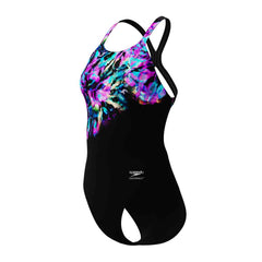 Speedo Womens FL Placement Printed Powerback Swimsuit - Glitchy Garden/Black | Allens Of Kingsbury