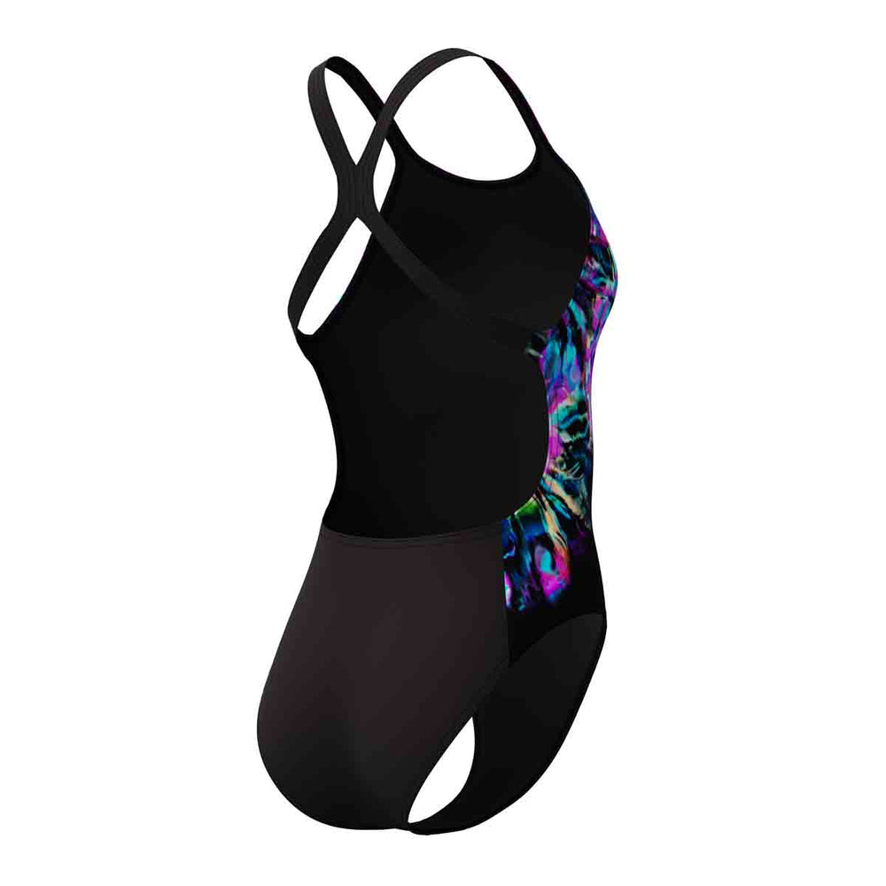Speedo Womens FL Placement Printed Powerback Swimsuit - Glitchy Garden/Black | Allens Of Kingsbury