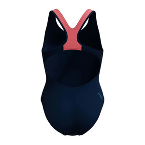 Speedo women's placement laneback swimsuit in true navy, showcasing a sleek, supportive design perfect for swimming.