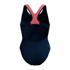 Speedo women's placement laneback swimsuit in true navy, showcasing a sleek, supportive design perfect for swimming.